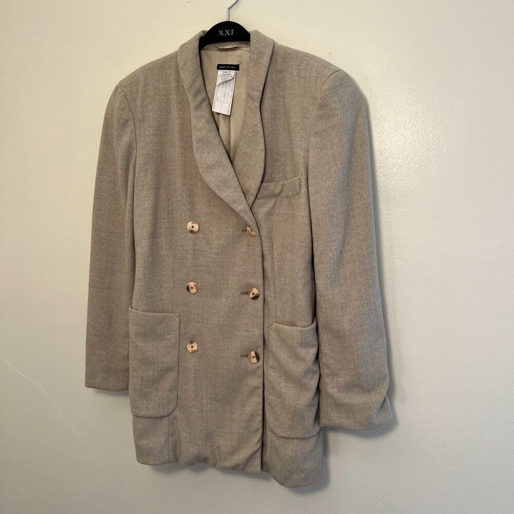 GIORGIO ARMANI Vintage 80s Wool Silk Twill Double Breasted Blazer, Beige- Sz 40